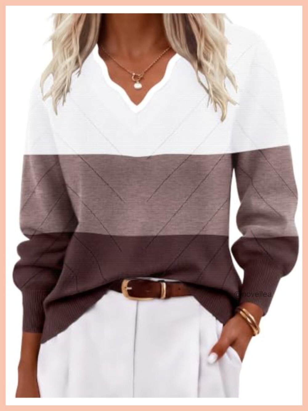 Women's V-Neck Knit Pullover Sweater Lightweight Long Sleeve Hollow-Out Ribbed